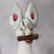 Pair of Vintage Japanese Clay Inari Fox Statues Traditional Gofun Finish Temple18