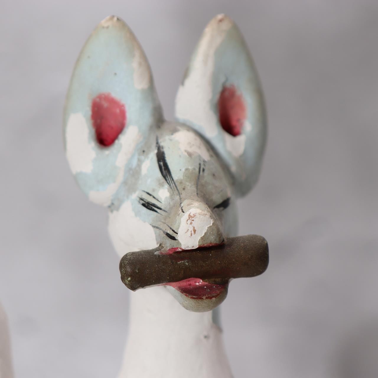 Pair of Vintage Japanese Clay Inari Fox Statues Traditional Gofun Finish Temple18