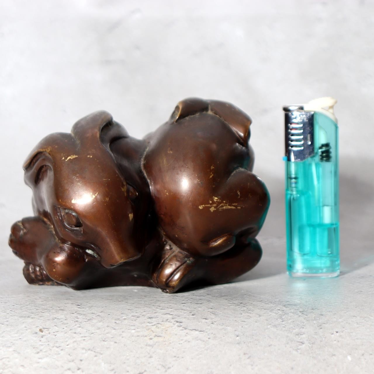 Vintage Japanese Bronze Rabbit Figurine Okimono Pair 1068g BOSa2412