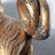 Antique Edo Gilt Wood Neko Tora Cat Tiger Samurai Kabuto Maedate Helmet Crest17
