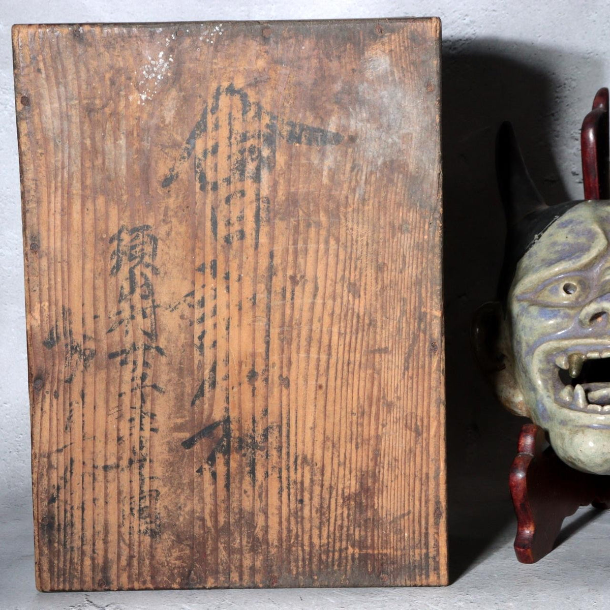 Antique Meiji Showa Mino Ware Ceramic Hannya Mask Shrine Dedication Box11