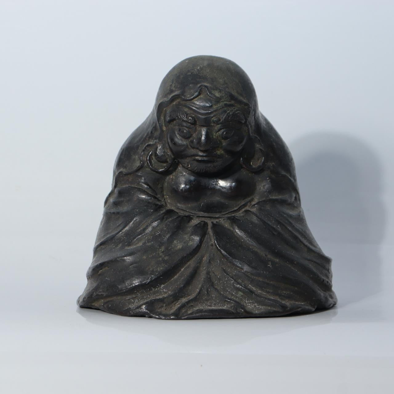Japanese Antique Cast Bronze Bodhidharma Daruma Seated Statue Figure BOSa560