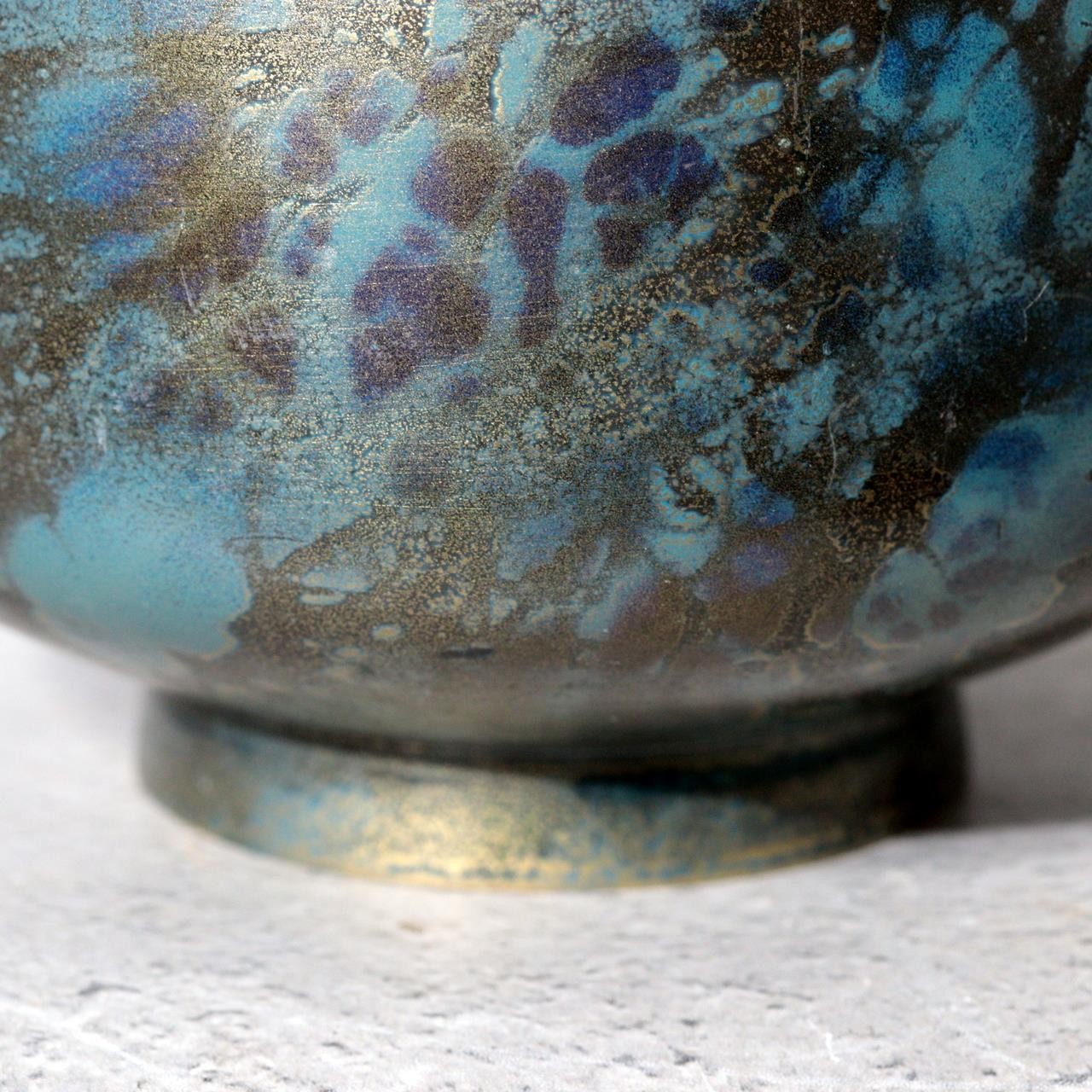 Vintage Showa Takaoka Copperware Bronze Vase Masaharu Blue Gold Mottled BV7728