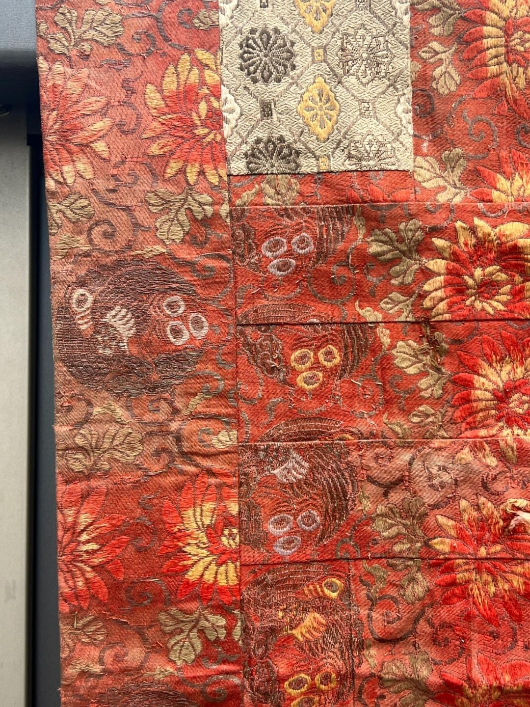 Antique 19th 20th C. Japanese Kinran Brocade Buddhist Temple Banner Phoenix4
