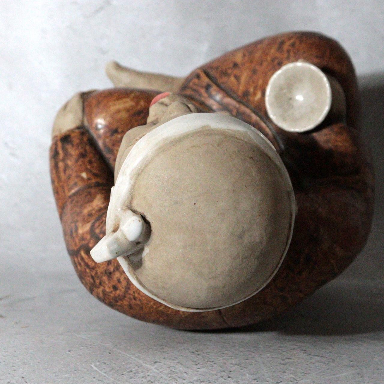 Vintage Japanese Shigaraki Ware Ceramic Figurine Hyottoko Sake Drinker PCP3107