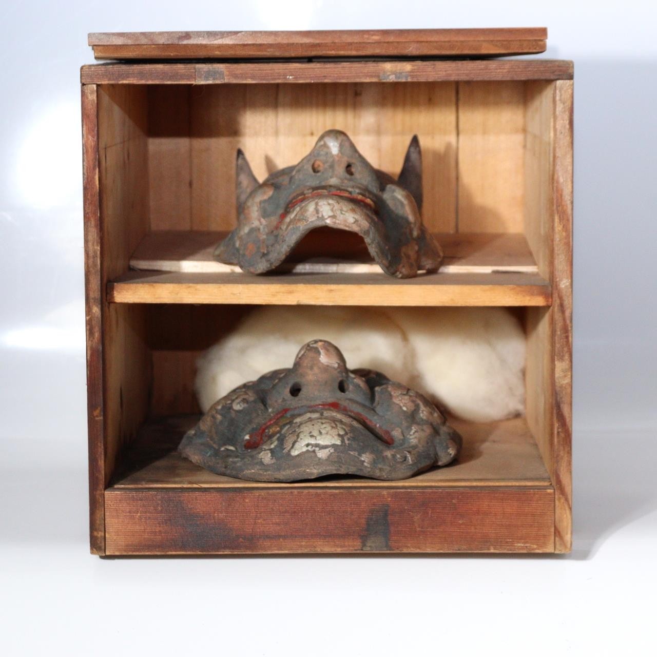 Antique Japanese Ceramic Noh Mask Style Wall Masks Hannya & Beshimi Pair c.19406