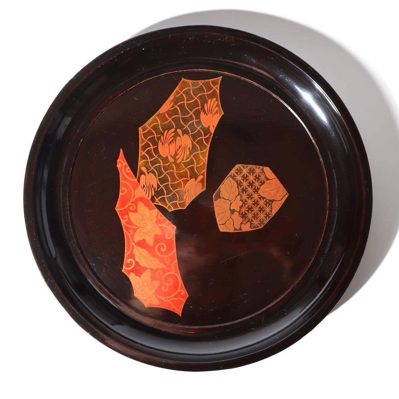 Set of 5 Japanese Lacquer Plates Juganji Temple Maki-e Gold Urushi Serving Set4