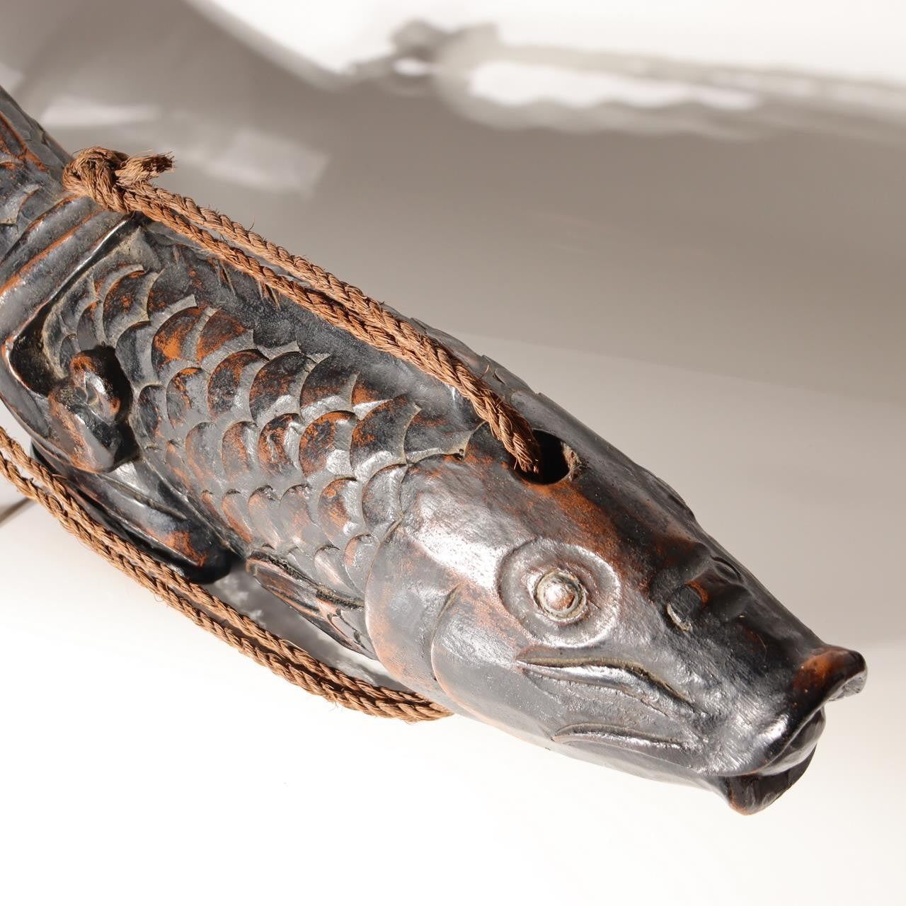 Japanese Vintage  Wood Carved Fish Jizaikagi Yokogi Hearth Hook Crossbar Mingei13