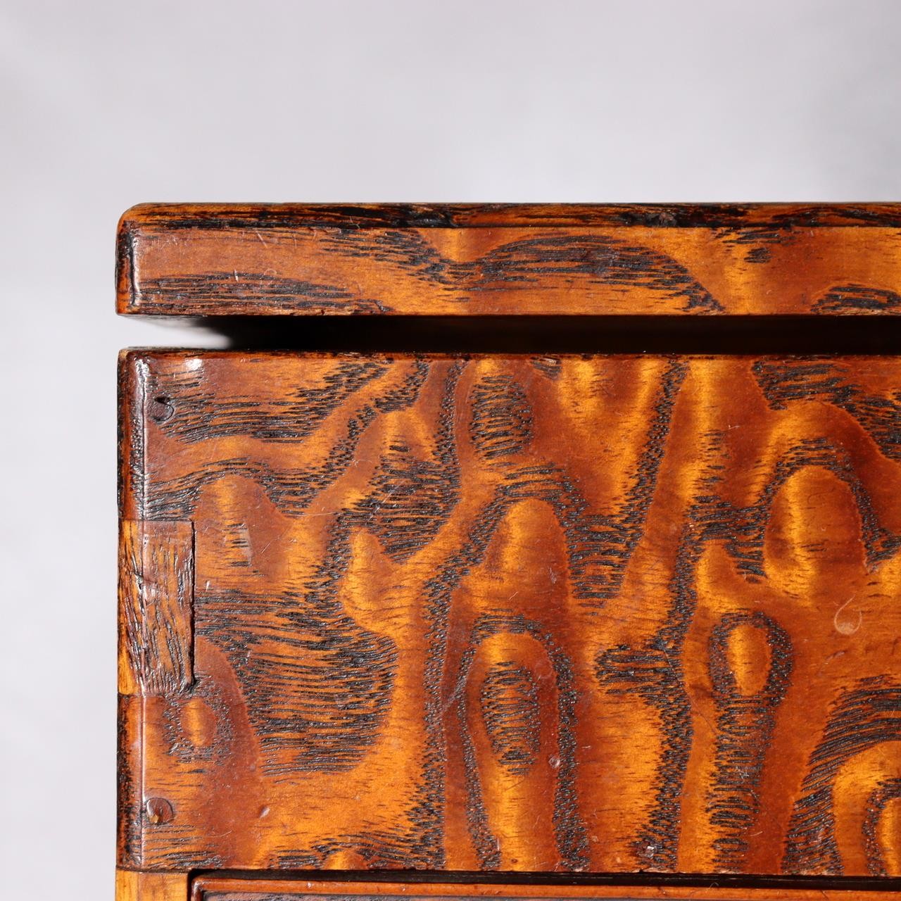 Vintage Japanese Tamo Wood Sewing Box Haribako Full Burl Grain Chest WO6068