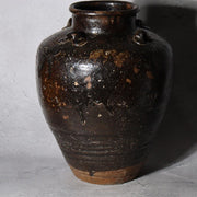 Antique Japanese Shiga Folk Kiln Pottery Iron Glaze Shiji-ko Four-Lug Jar PV31120