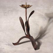Japanese Antique Candle Stand Teshoku Iron Copper Narcissus Flower Rustic BV7171