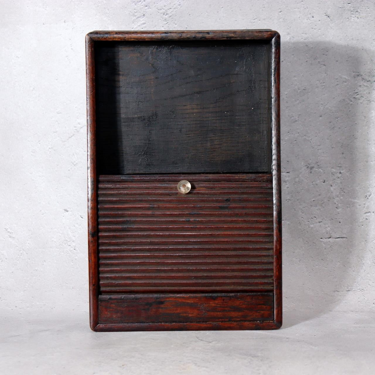 Japanese Vintage Tambour Roll-Top Wooden Box - "Jabara" Slatted Lid Showa Era3