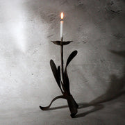 Japanese Antique Candle Stand Teshoku Iron Copper Narcissus Flower Rustic BV7170