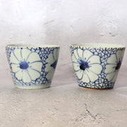 Edo Period Ko-Imari Blue and White Soba Choko Cup Set Net Flower 2pcs Japanese5