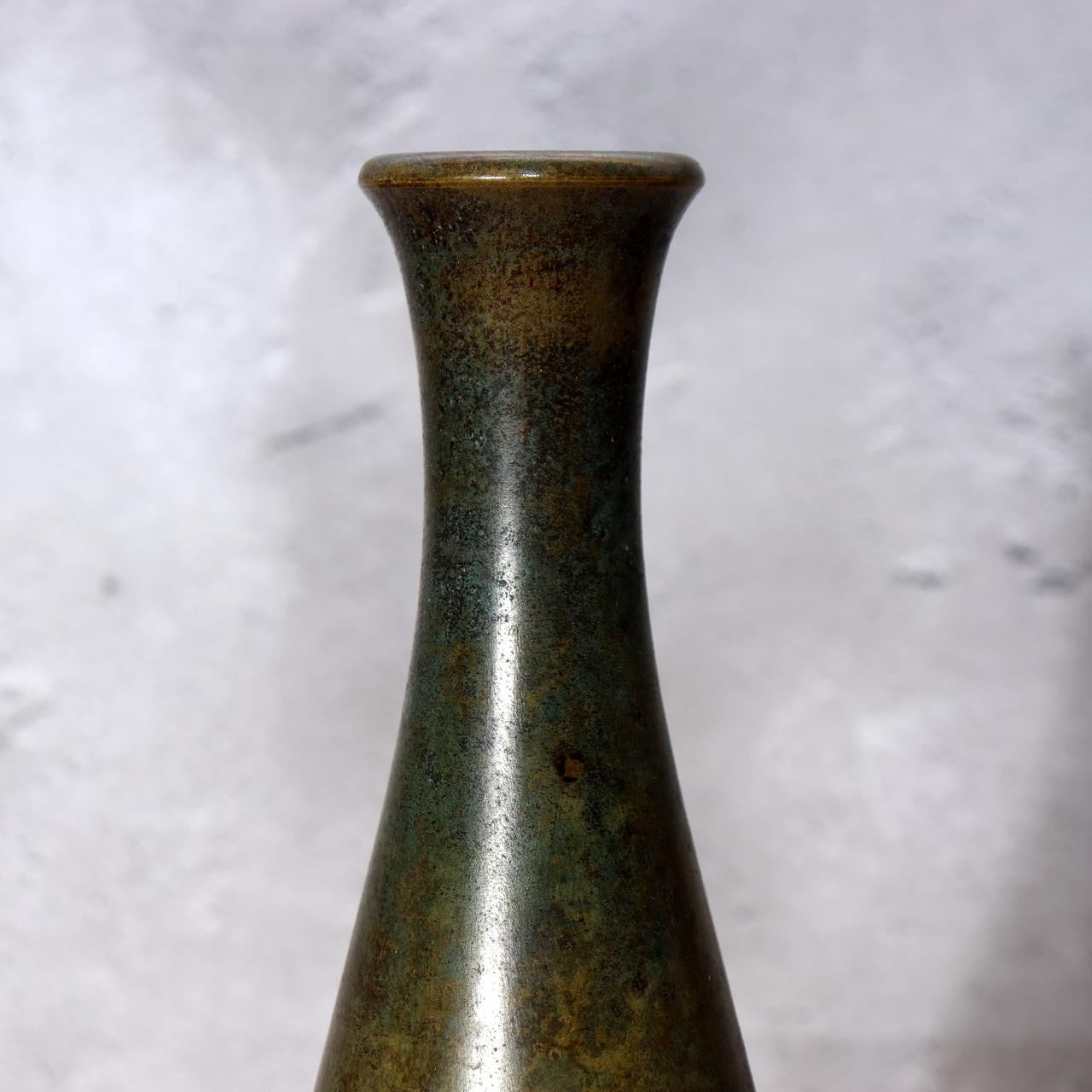 Vintage Japanese Bronze Vase  Slender Silhouette Vivid Verdigris Patina BV7482