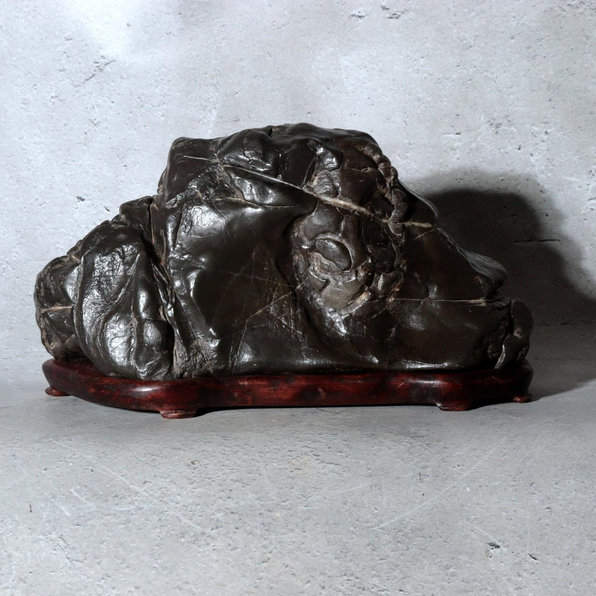 Japanese Suiseki Viewing Stone Mountain Island Shape Wooden Base0