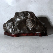 Japanese Suiseki Viewing Stone Mountain Island Shape Wooden Base0