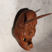 Japanese Antique Wooden Mask Hannya Wall Decor Hardwood Detachable Horns 700g1