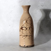 Late Edo Seto Ware Ceramic Sake Bottle Tokkuri Iron Brown Grass Motif PV3173