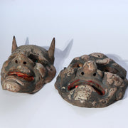 Antique Japanese Ceramic Noh Mask Style Wall Masks Hannya & Beshimi Pair c.194014