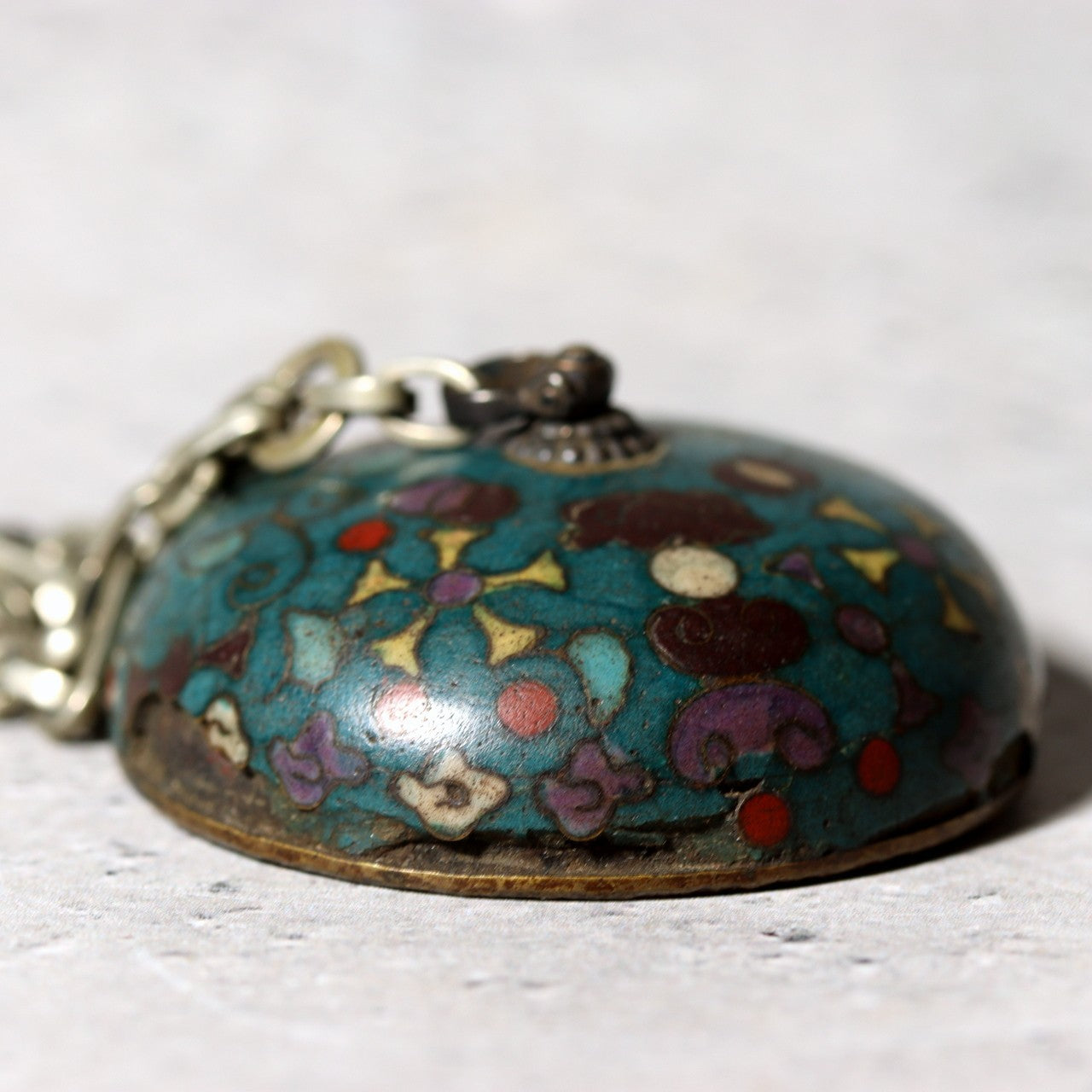 Antique Japanese Cloisonne Enamel Netsuke Sagemono Manju Floral Edo Meiji NW2719