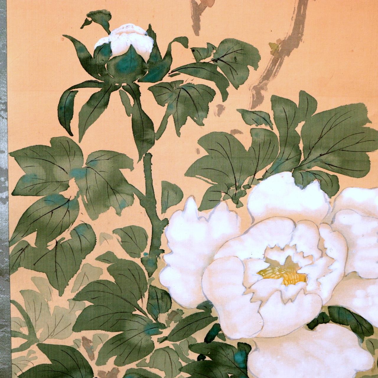 ​Vintage Japanese Hanging Scroll Kakejiku Peony Butterfly ASO4602