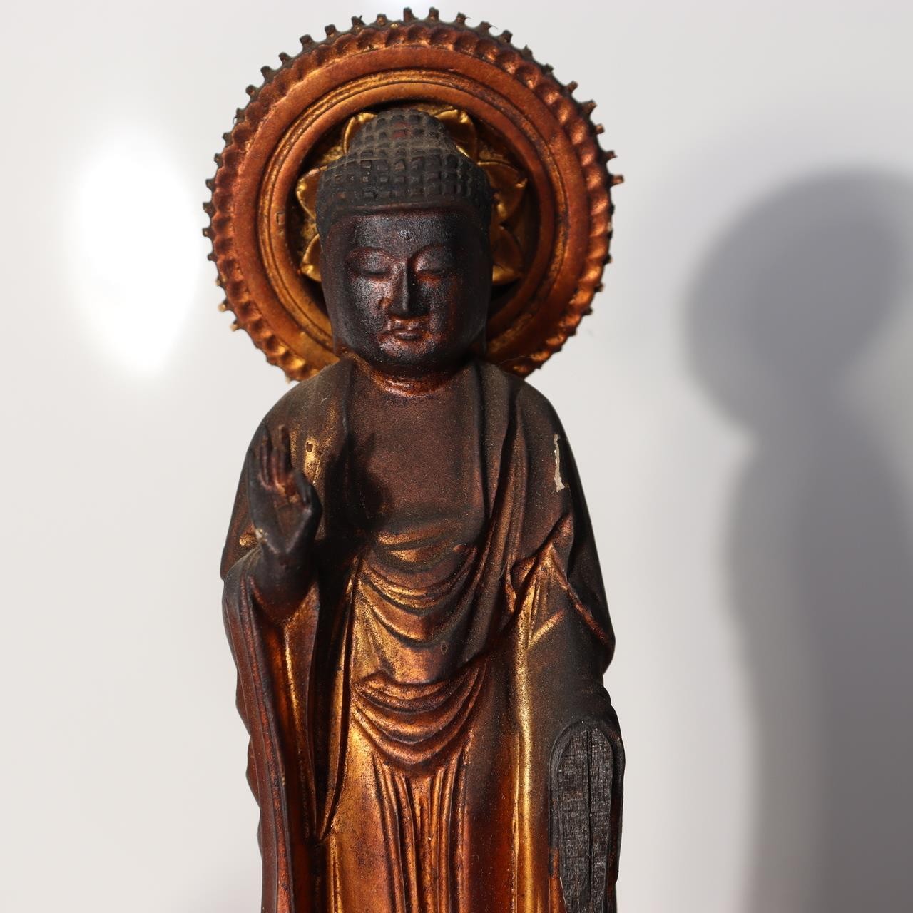 Japanese Vintage Amida Sanzon Buddhist Statue Set 3pc Gilt Wood 28.6cm Zen BT24415