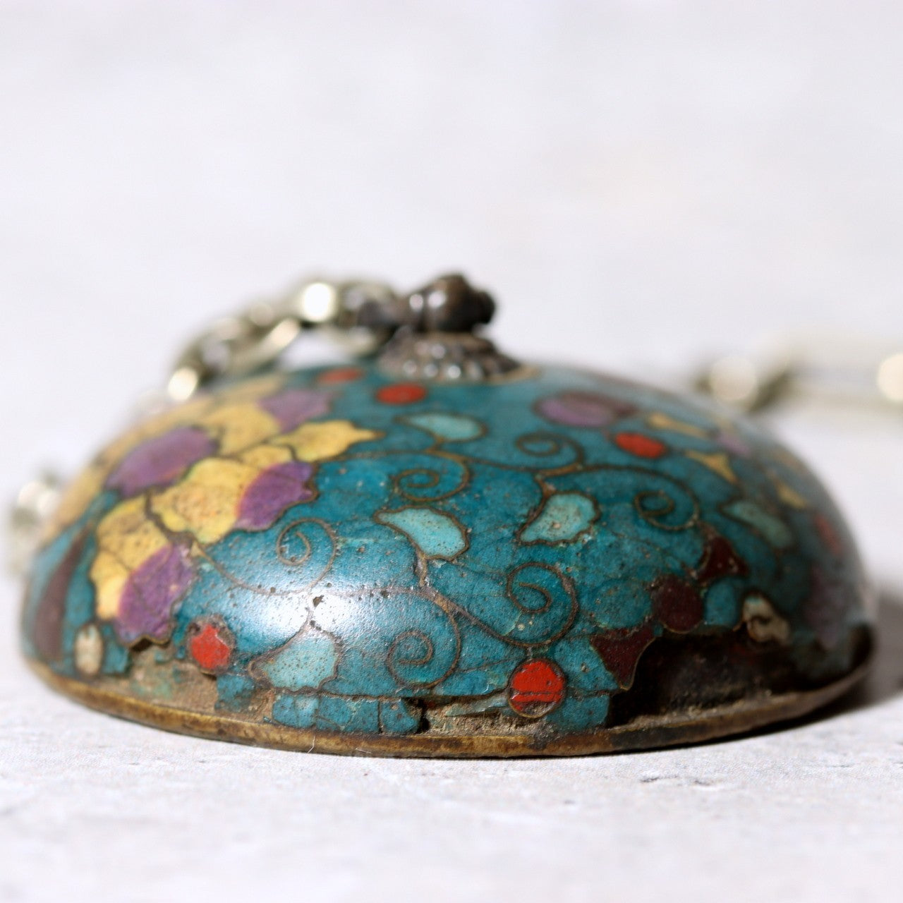 Antique Japanese Cloisonne Enamel Netsuke Sagemono Manju Floral Edo Meiji NW2717