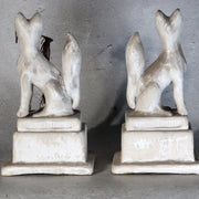 Vintage Japanese Plaster Toyokawa Inari Fox Statues Pair Torii Gate Shinto10