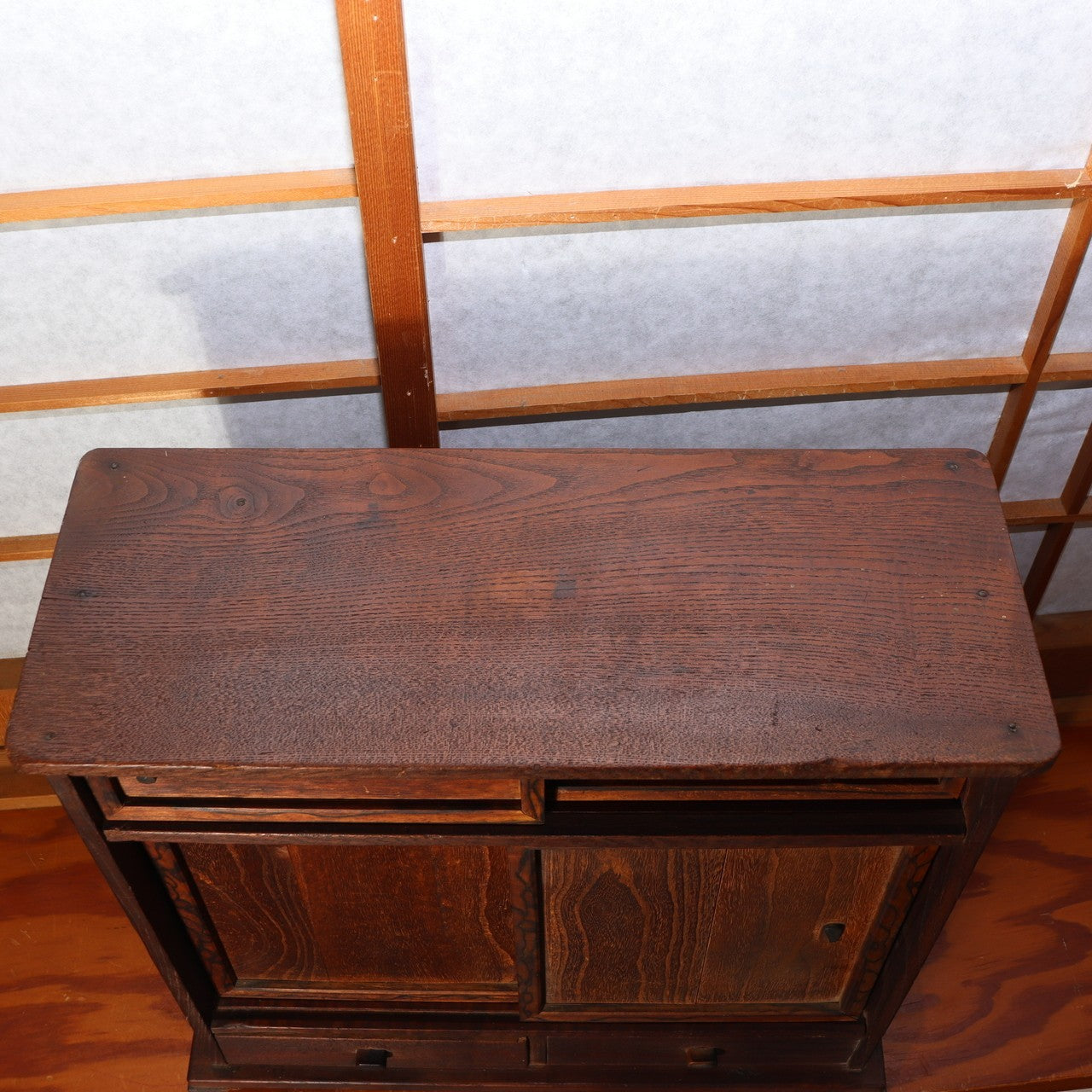 Japanese Antique Cabinet Kotansu Kurogaki Black Persimmon Keyaki Wood Shelf8