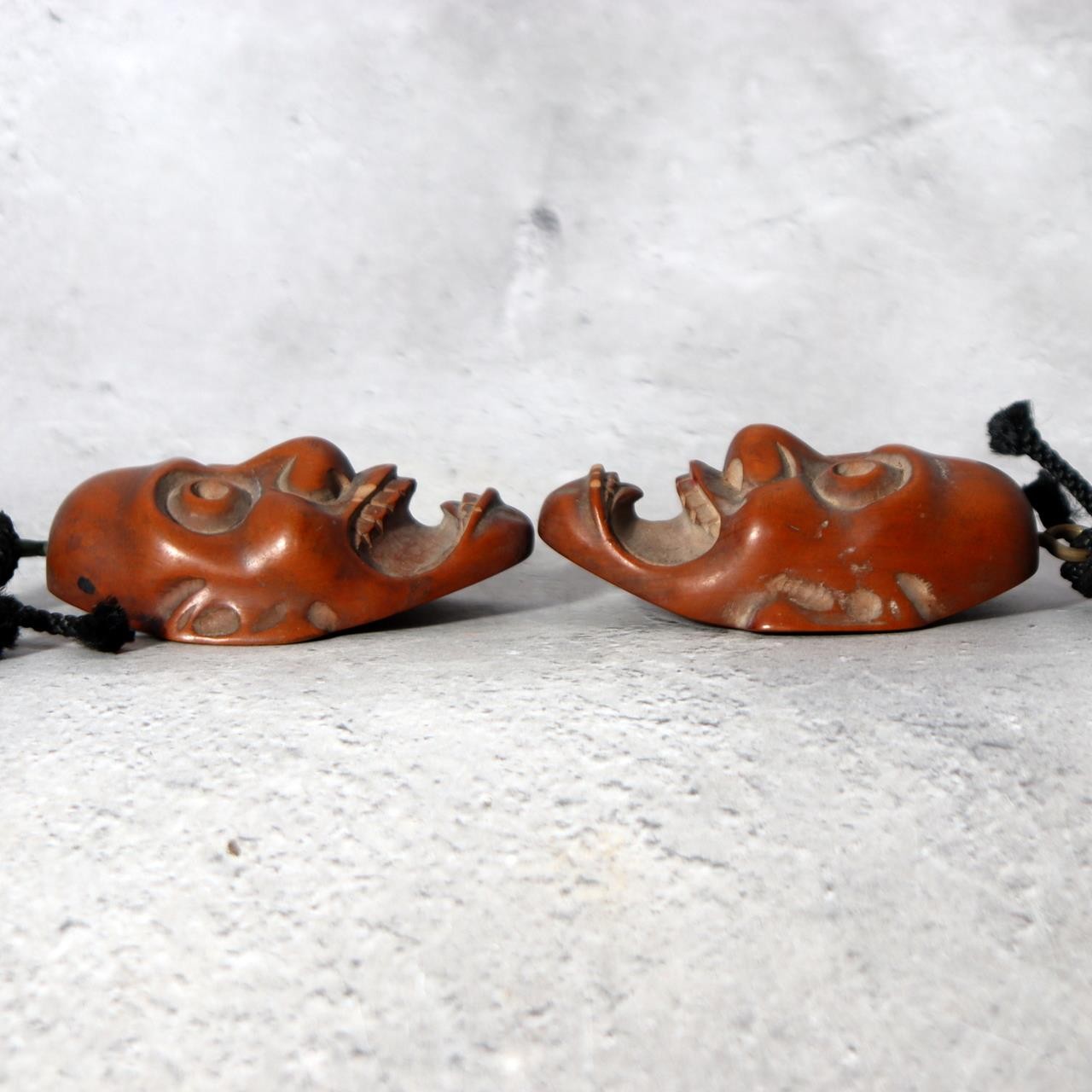 Antique Japanese Boxwood Netsuke Masks - Saru-tobide & Ko-tobide Style - 2pc Set8