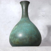 Vintage Japanese Seidou Bronze Vase - Turquoise Green Patina - Signed Tomobako11