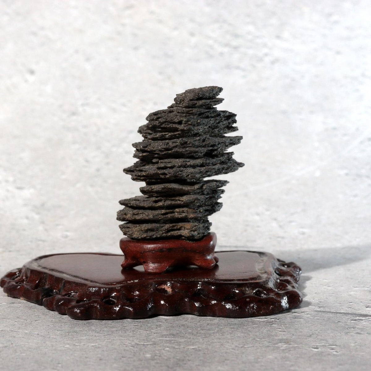 Japanese Miniature Suiseki Viewing Stone Sun-ishi Natural Rosewood Stands0