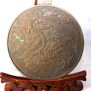 Japanese Antique Bronze Mirror Crane Turtle Pine Tree Tenkaichi Signed 30cm 680g6