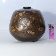Vintage Takaoka Bronze Vase Ryusen Mandarin Duck Plum Bamboo Pattern BV7601