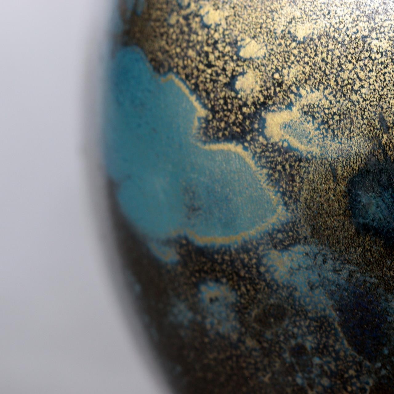 Vintage Showa Takaoka Copperware Bronze Vase Masaharu Blue Gold Mottle