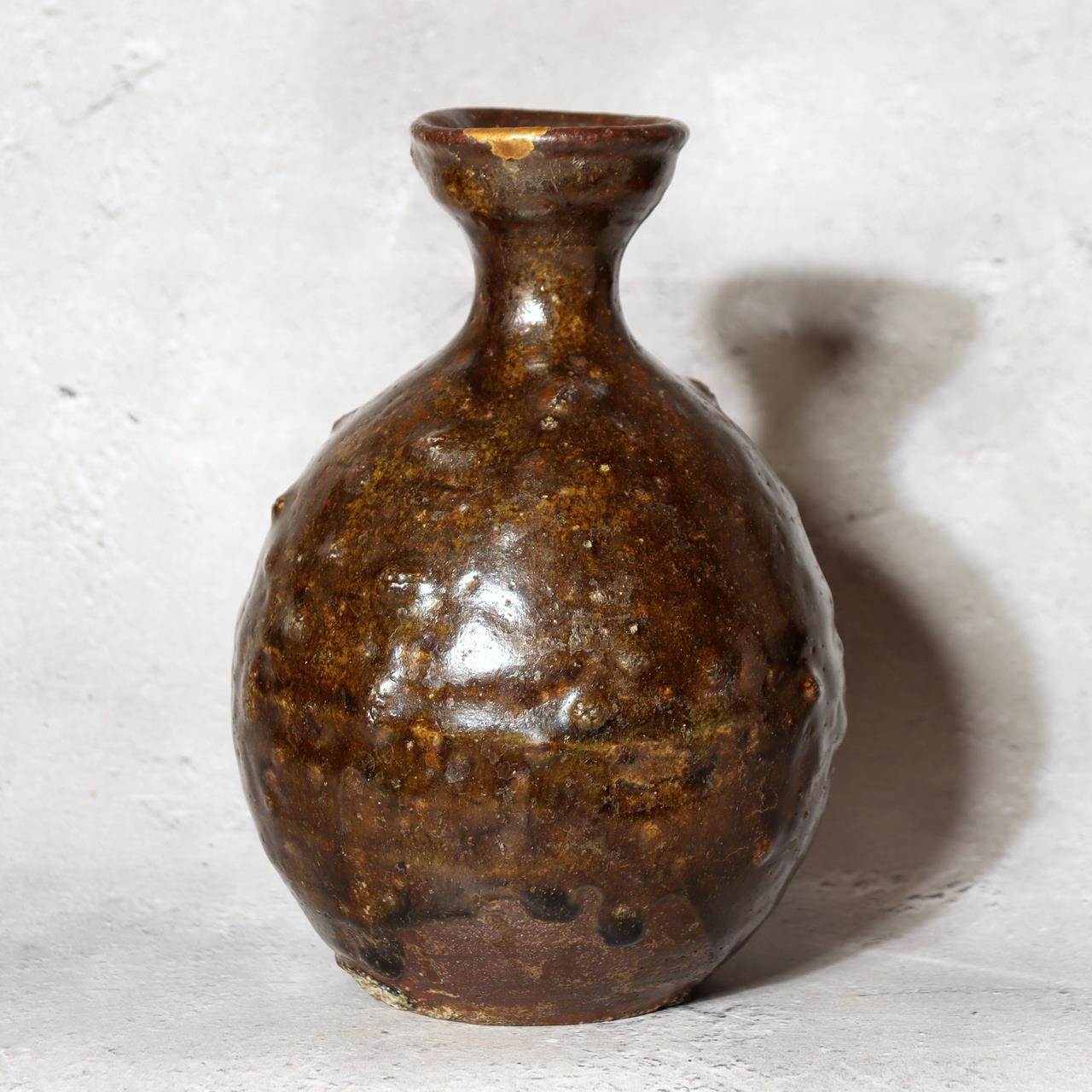 Antique Early Joseon Dynasty Iron Glaze Tokkuri Sake Bottle Brown Pottery KRS1790