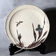 Antique Bakumatsu Seto Ware Ceramic Plate Iris Dragonfly Pattern PCP3060