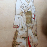 Edo Antique Paper Hanging Scroll Bijinga Hand Painted Woman Cat ASO44814