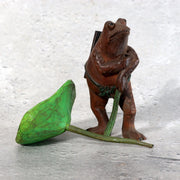 Vintage Japanese Wood Carved Frog with Lotus Leaf Umbrella – WO6557