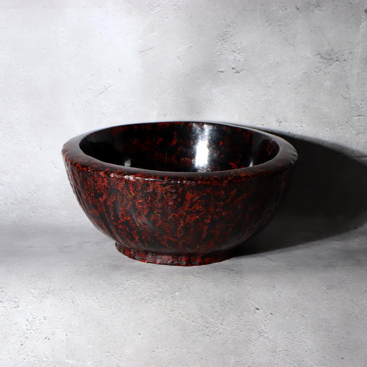 Vintage Large Japanese Aizu Lacquerware Wood Bowl  Mottled Red & Black 29cm3