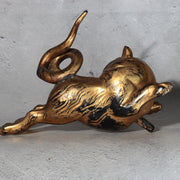 Antique Edo Gilt Wood Neko Tora Cat Tiger Samurai Kabuto Maedate Helmet Crest11