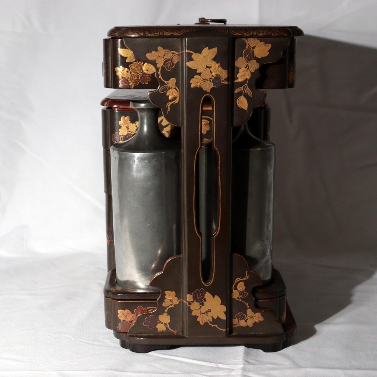 ​Antique Japanese Maki e Lacquer Nobento Sageju Picnic Set Tin Flasks WO6364