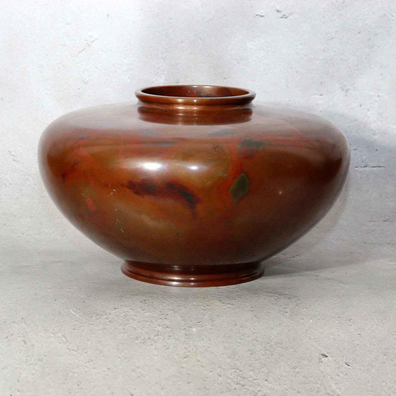 Japanese Hanshido Mottled Purple Bronze Vase Ikebana Vessel 23.5cm4