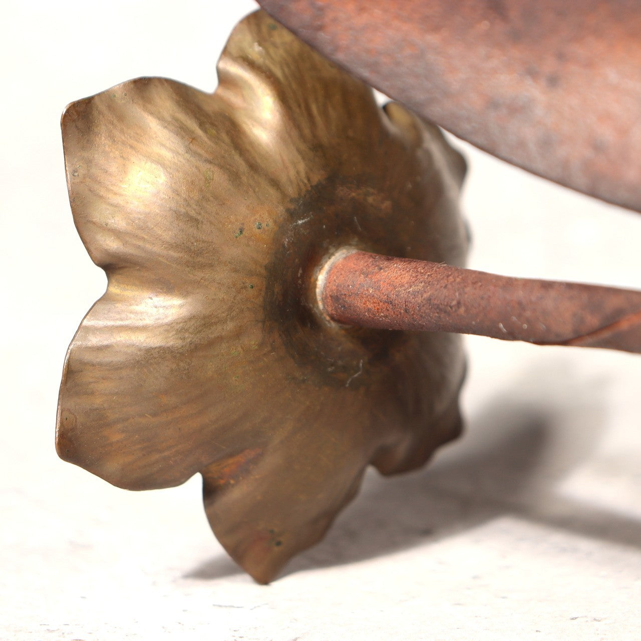 Japanese Antique Candle Stand Teshoku Iron Copper Narcissus Flower Rustic BV7175