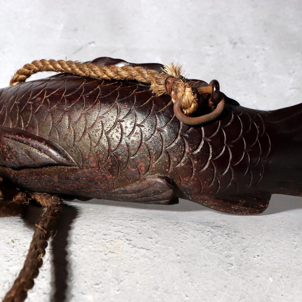 Antique Japanese Jizai-kagi Hearth Hook Slender Eel/Carp Wood Carving Movable13