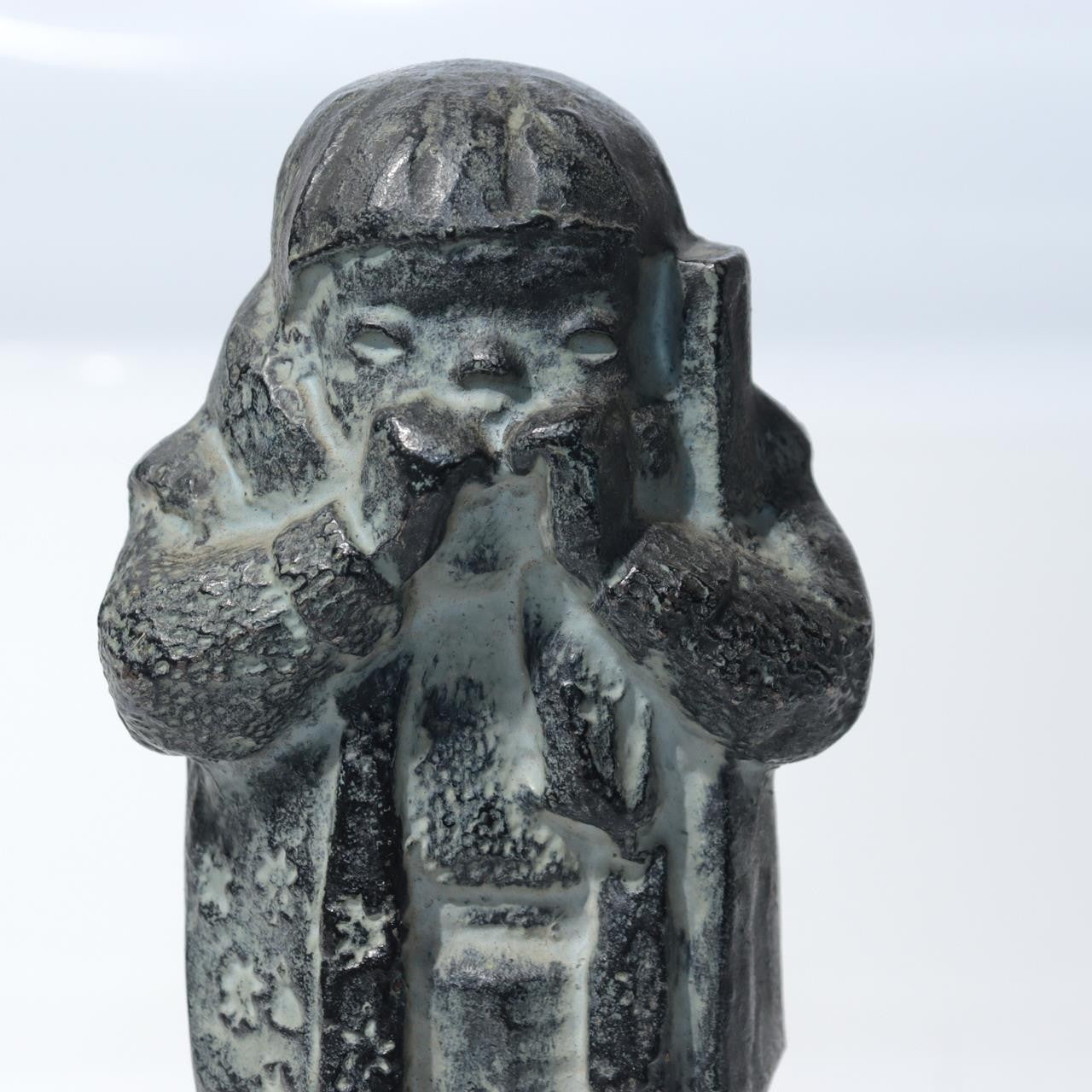 Vintage Japanese Cast Bronze Snow Country Folk Figure Ornament Patina BOSa461