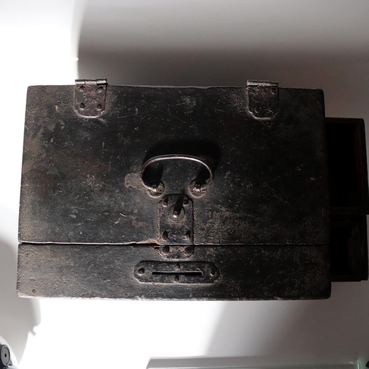 Antique Late Edo Japanese Wooden Black Kake Suzuri Portable Writing Box WO6218