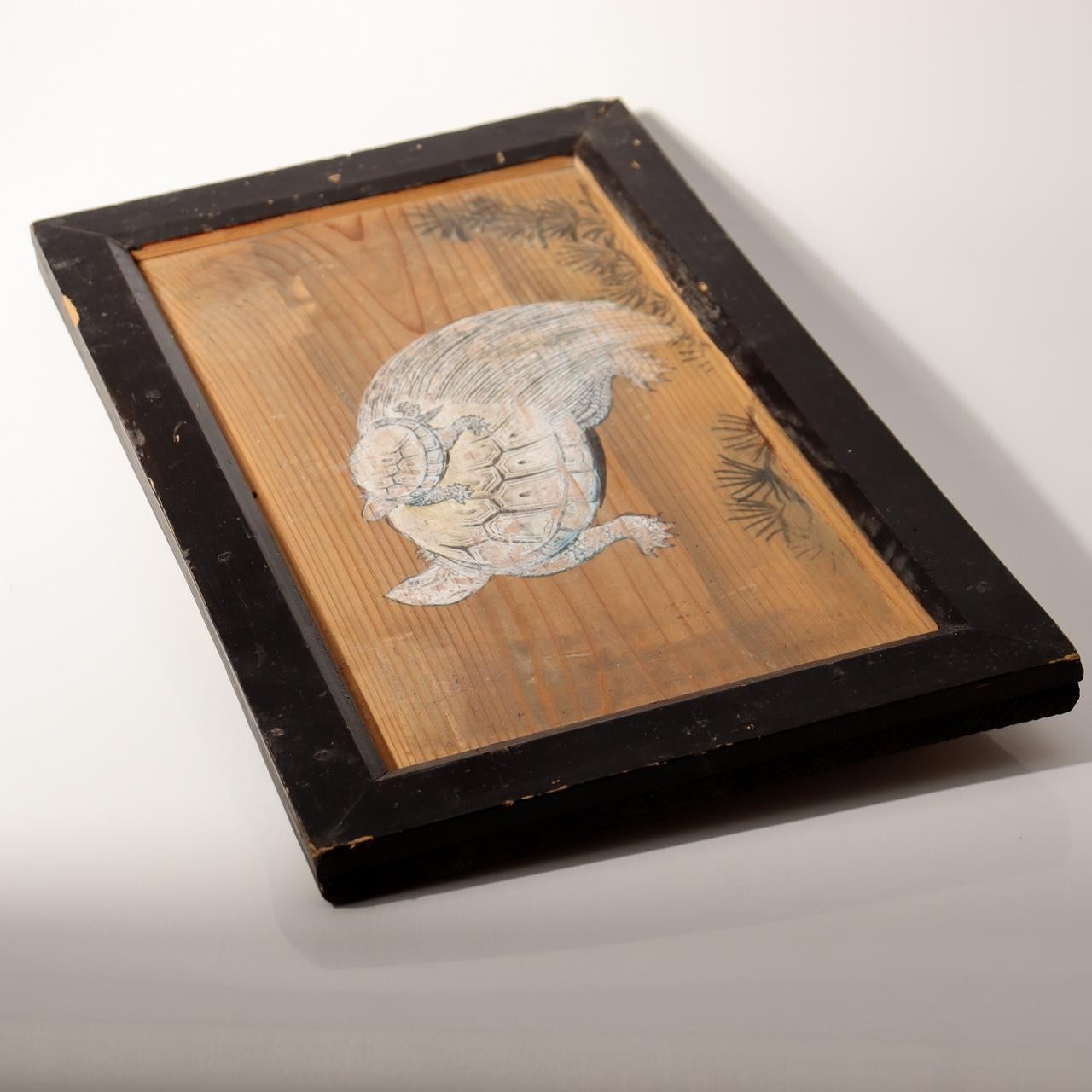 Japanese Antique 15 inches Ema Votive Tablet Wood Minogame Turtle Temple Shinto10