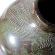 Japanese Bronze Vase Mottled Green Patina Engraved Lines Shimpo BV77114